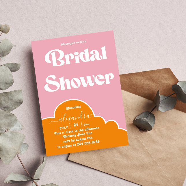 Modern Minimalist Vibrant Orange and Pink Bridal I Invitation (Creator Uploaded)