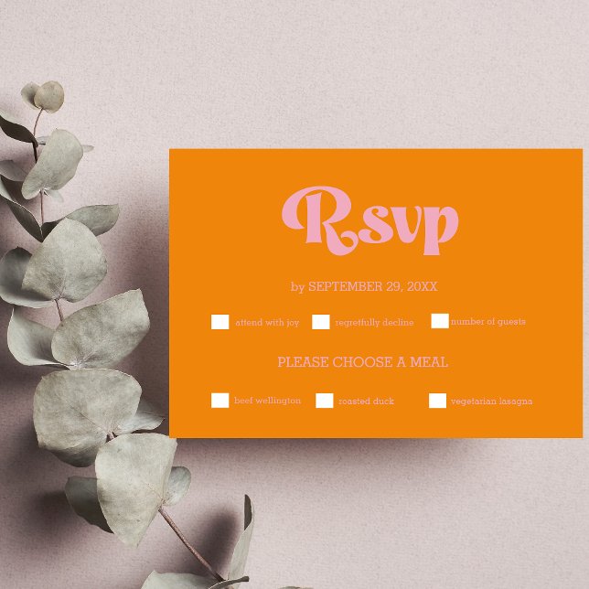 Modern Minimalist Vibrant Orange and Pink Wedding  RSVP Card (Creator Uploaded)
