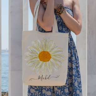 Modern Minimalist Watercolol Chamomile Tote Bag