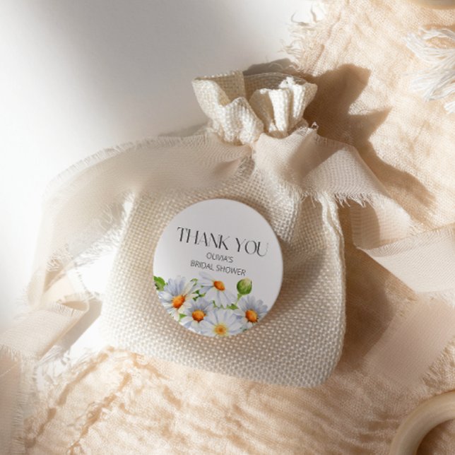 Modern Minimalist Watercolol Daisy Bridal Shower  Classic Round Sticker (Creator Uploaded)