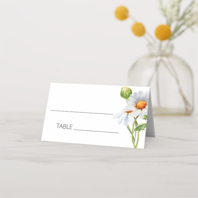 Modern Minimalist Watercolol Daisy Wedding Place Card (Front)