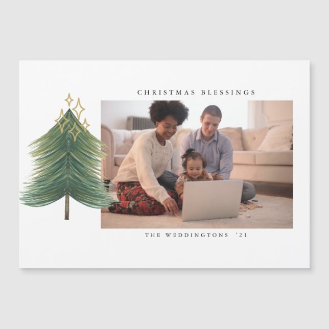 Modern Minimalist Watercolor Christmas Tree Photo  (Front)