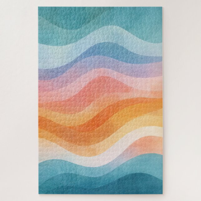 Modern Minimalist Wave Jigsaw Puzzle • Neutral  (Vertical)
