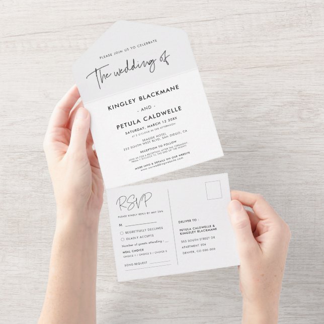 Modern minimalist wedding all in one invitation (Tearaway)