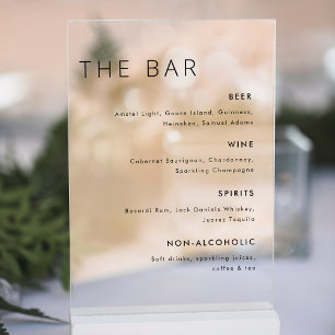 Modern Minimalist Wedding Bar Menu Acrylic Sign
