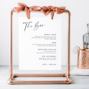 Modern Minimalist Wedding Bar Menu Drink List Sign