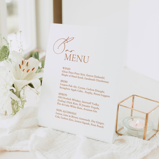 Modern Minimalist Wedding Bar Menu Pedestal Sign (Creator Uploaded)
