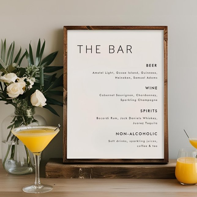 Modern Minimalist Wedding Bar Menu Sign (Creator Uploaded)
