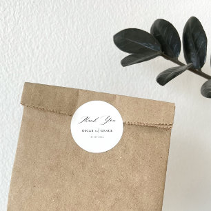 Modern Minimalist Wedding   Black and White Classic Round Sticker