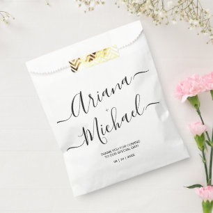 Modern Minimalist Wedding Black White Personalised Favour Bag
