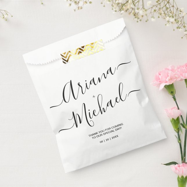 Modern Minimalist Wedding Black White Personalised Favour Bag (Sealed)