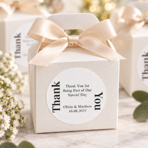 Modern Minimalist Wedding Black White Typography Classic Round Sticker