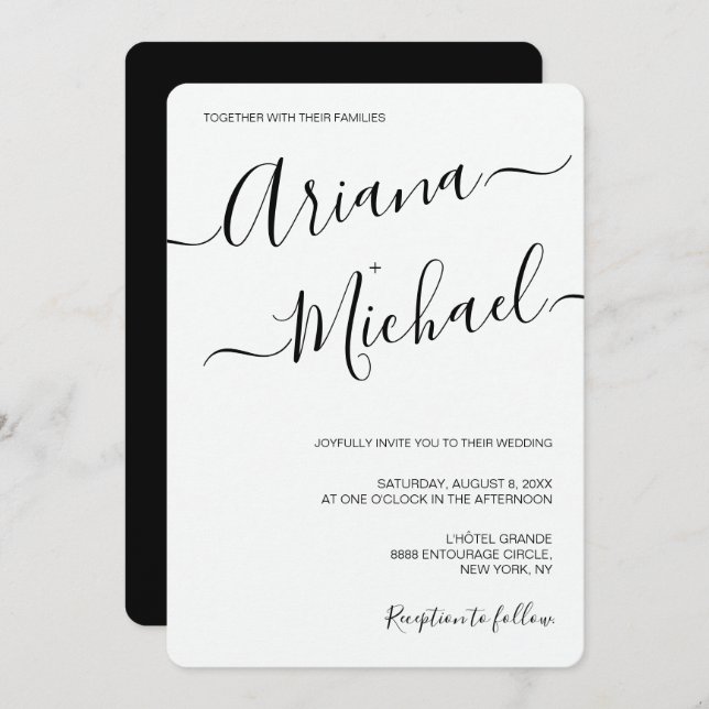 Modern Minimalist Wedding Black White Typography Invitation (Front/Back)