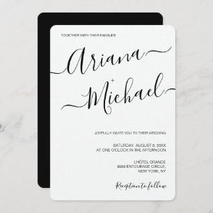 Modern Minimalist Wedding Black White Typography Invitation
