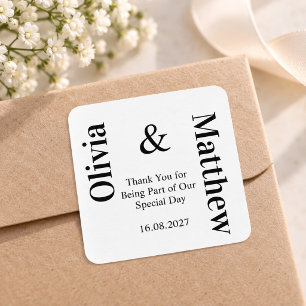 Modern Minimalist Wedding Black White Typography Square Sticker
