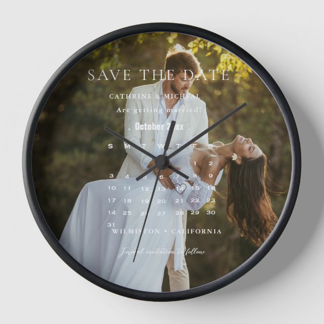 Modern Minimalist Wedding Calendar save the date Clock (Front)