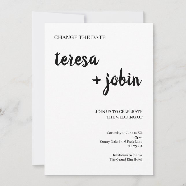 Modern Minimalist Wedding Change Design Announcement (Front)