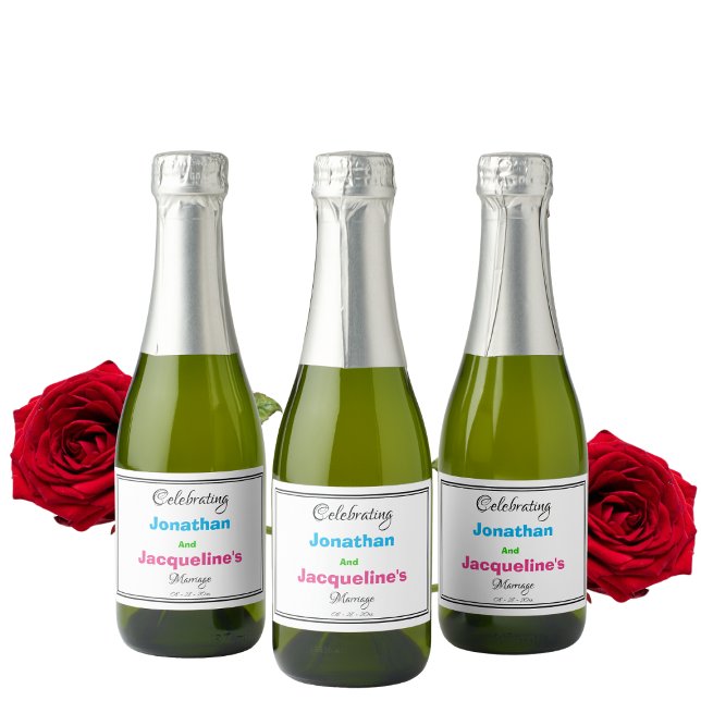 Modern Minimalist Wedding Colourful Script Mini  Sparkling Wine Label (For a Modern Minimalist Wedding - Colorful Script Mini Sparkling Wine Labels)