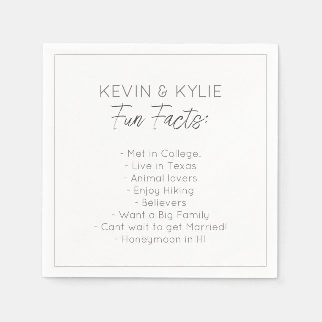 Modern Minimalist Wedding Couple Fun Facts  Napkin (Front)