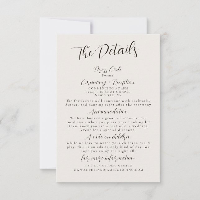 Modern Minimalist Wedding Details Enclosure Card (Front)