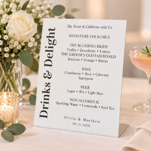 Modern Minimalist Wedding Drink Menu Tabletop Sign