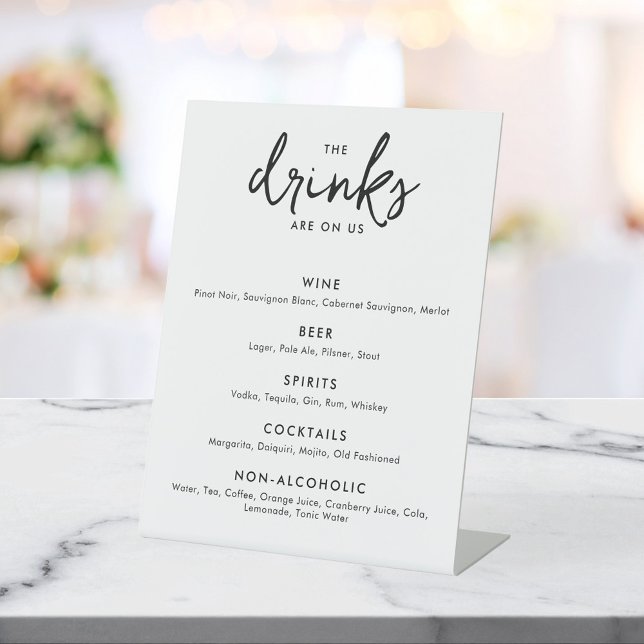 Modern Minimalist Wedding Drinks Bar Menu Pedestal Sign (Creator Uploaded)