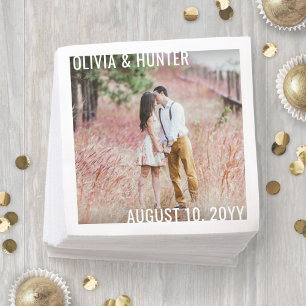 Modern Minimalist Wedding Elegant Engagement Photo Napkin