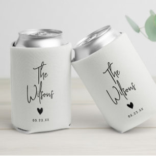Modern Minimalist Wedding Elegant Last Name Can Cooler