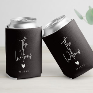 Modern Minimalist Wedding Elegant Last Name Can Cooler