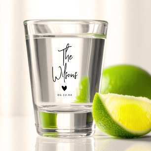 Modern Minimalist Wedding Elegant Last Name Shot Glass