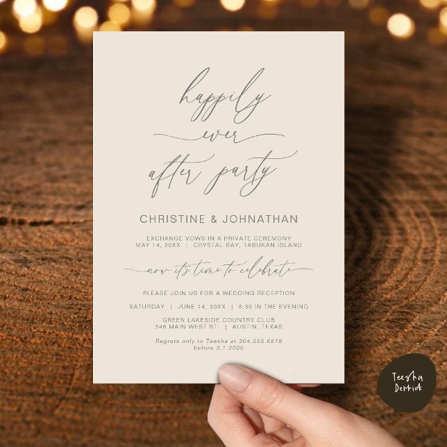 Modern Minimalist Wedding Elopement Party Dinner Invitation (Wedding Happily Ever After Party Dinner Brunch Elopement Invitation Card, PDF, Cream Grey)