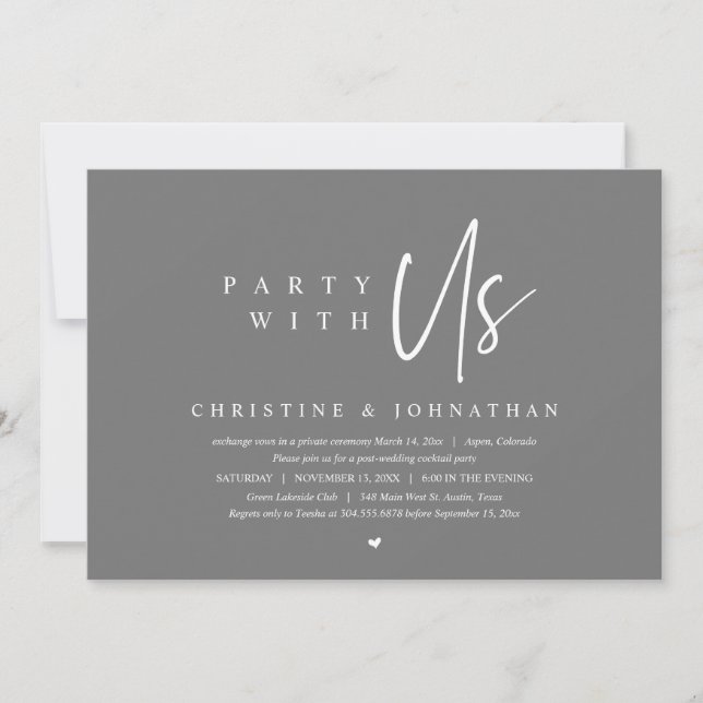 Modern Minimalist Wedding Elopement, Party with us Invitation (Front)