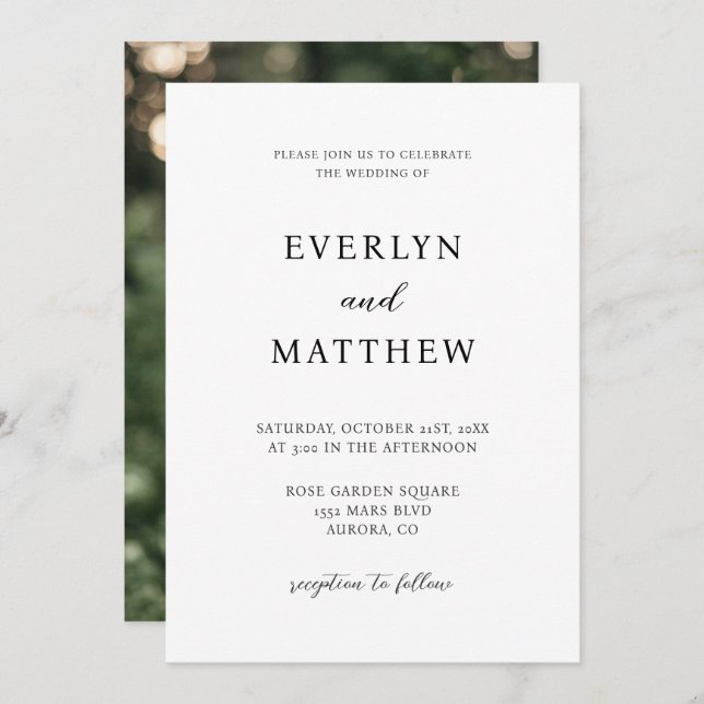 Modern Minimalist Wedding Invitation (Front/Back)