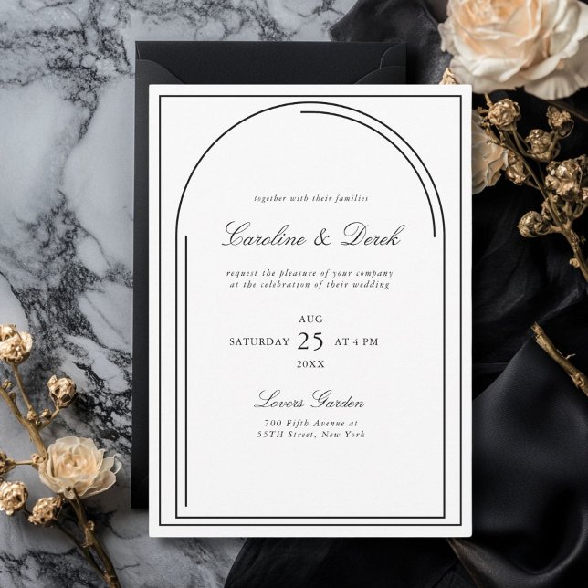 Modern Minimalist Wedding Invitation | Arch Border (Modern Minimalist Wedding Invitation | Arch Border White + Black Invitation.)