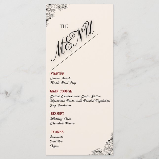 Modern Minimalist Wedding Menu (Front)