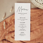 Modern minimalist wedding menu card<br><div class="desc">Modern,  simple and clean: adopt this minimalist handwritten design for your wedding stationery. Fully customisable colours.</div>