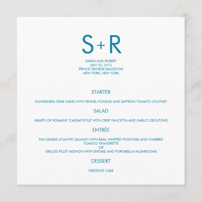 Modern Minimalist Wedding Menu Card (Front)