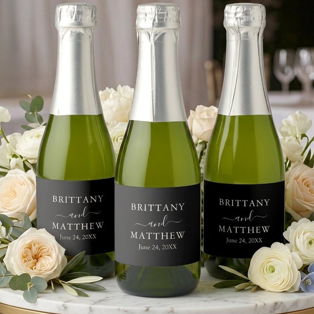 Modern Minimalist Wedding Mini Sparkling Wine Label (Customize to change text size, text style or background color.)
