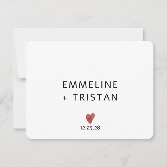 Modern Minimalist Wedding Monogram And Heart Card (Front)