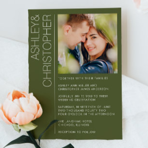 Modern Minimalist Wedding Moss Green Photo Invitation