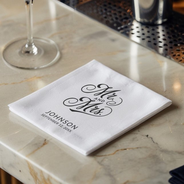 Modern Minimalist Wedding Mr & Mrs Black and White Napkin (Creator Uploaded)