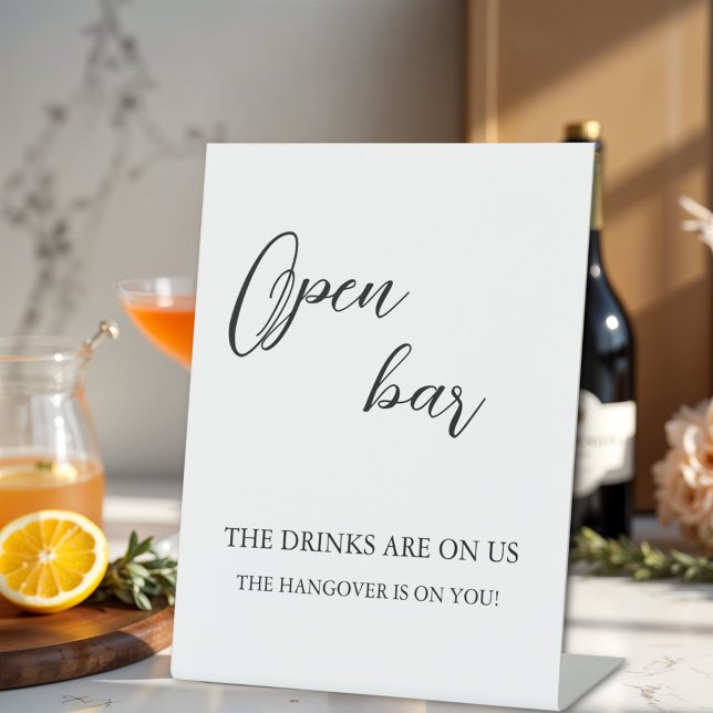 Modern Minimalist Wedding Open Bar Pedestal Sign (Creator Uploaded)