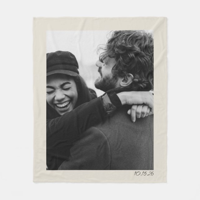Modern Minimalist Wedding Photo and Date Elegant Fleece Blanket (Front)
