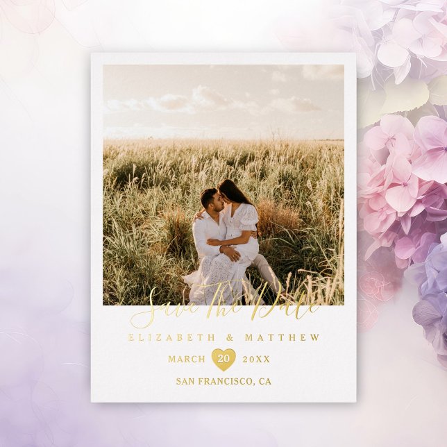 Modern Minimalist Wedding Photo Save The Date Foil Invitation Postcard (Creator Uploaded)