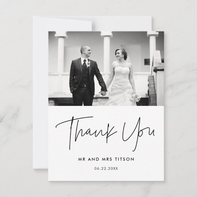 Modern minimalist wedding photo thank you card (Front)