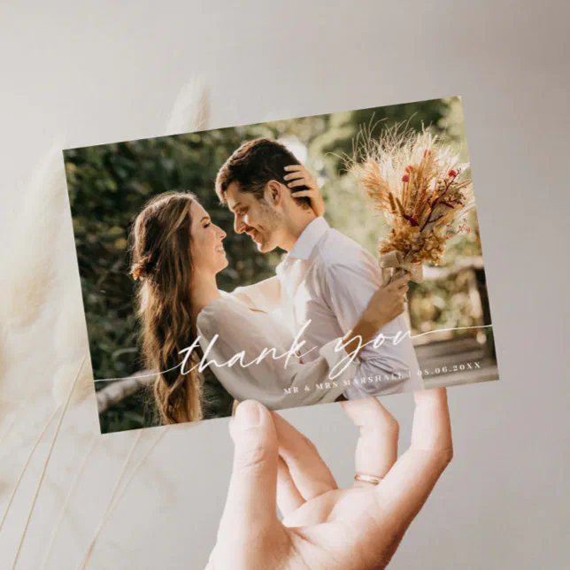Modern Minimalist Wedding Photo Thank You Card | Zazzle
