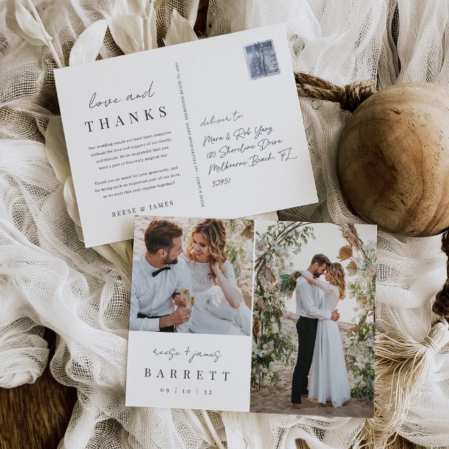 Modern Minimalist Wedding Photo Thank You Postcard (Creator Uploaded)