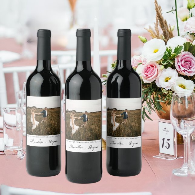 Modern Minimalist Wedding Photo Thank You Wine Label (Creator Uploaded)