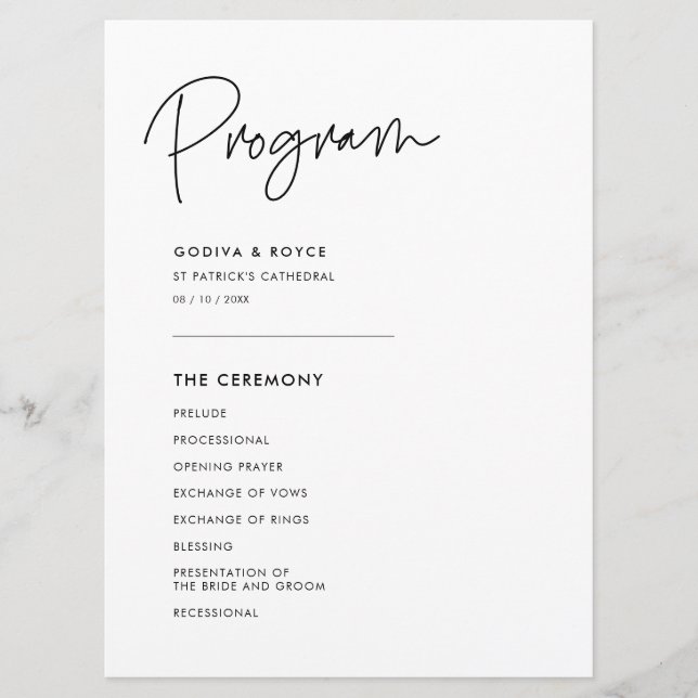 Modern Minimalist wedding Program (Front)
