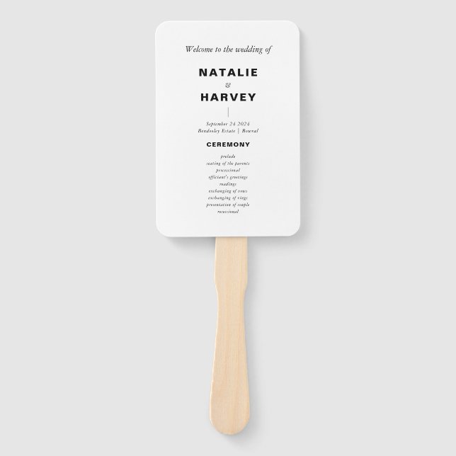 Modern Minimalist Wedding Program Hand Fan (Front)